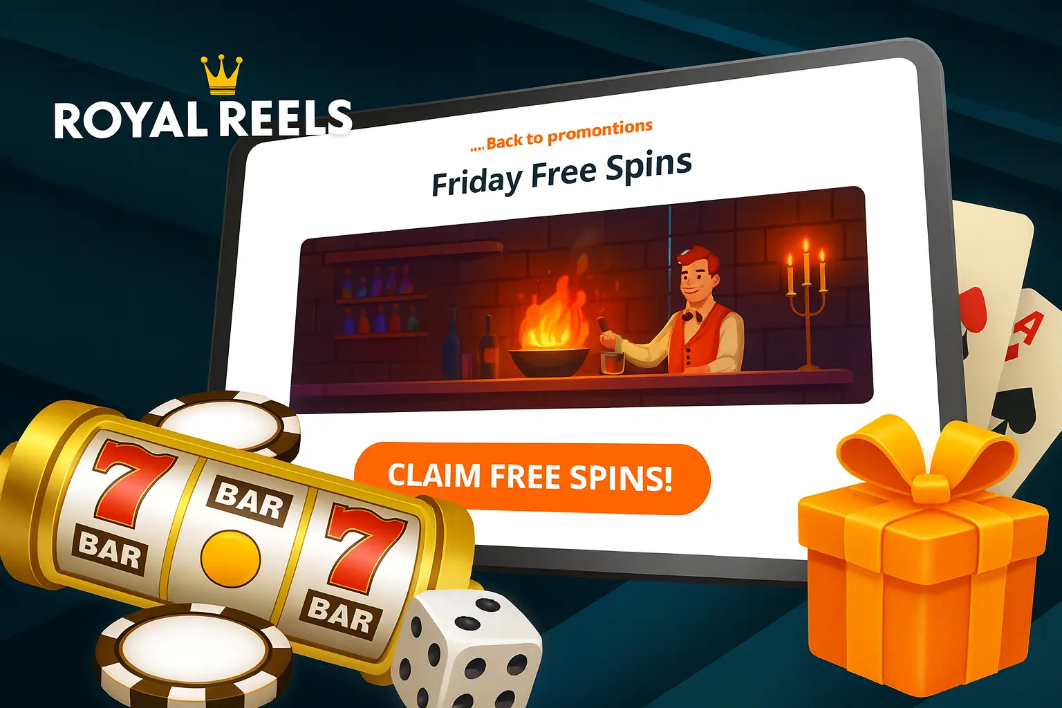 Get up to 100 free spins every Friday at Royal Reels Casino.