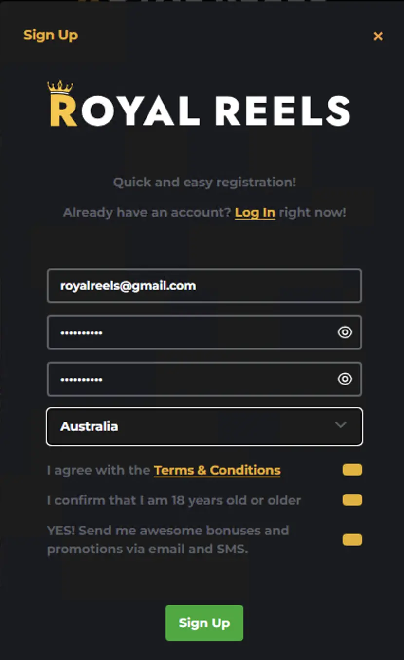 Choose your preferred currency to play at Royal Reels.