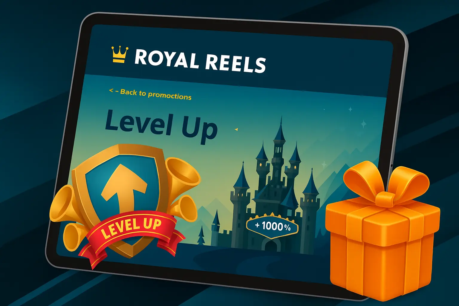 Enjoy the Level Up promotion at Royal Reels Casino and unlock wager-free spins.
